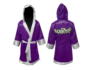 Kanong Custom Boxing costume, Boxing Robe : Purple-White